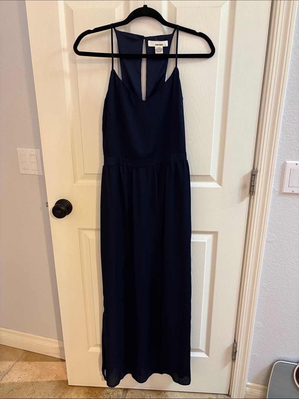 Sans Souci Navy Blue Maxi Dress with Spaghetti Straps